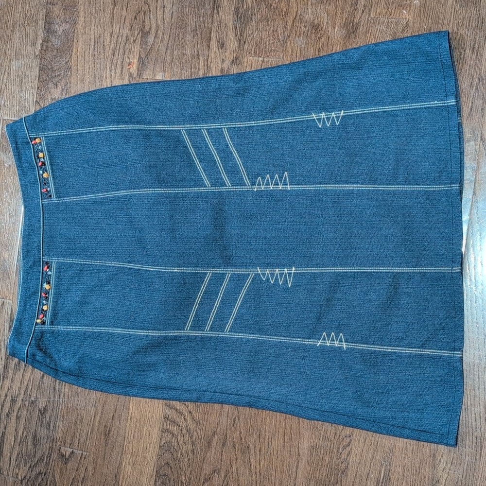 Laura Blue Denim Midi Skirt With Stone Pocket Detail Size 6